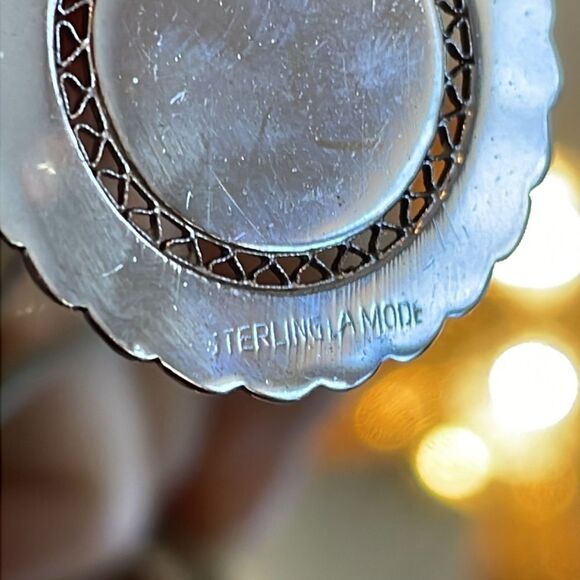 Vtg La Mode sterling silver round pendant on box chain - Picture 5 of 8